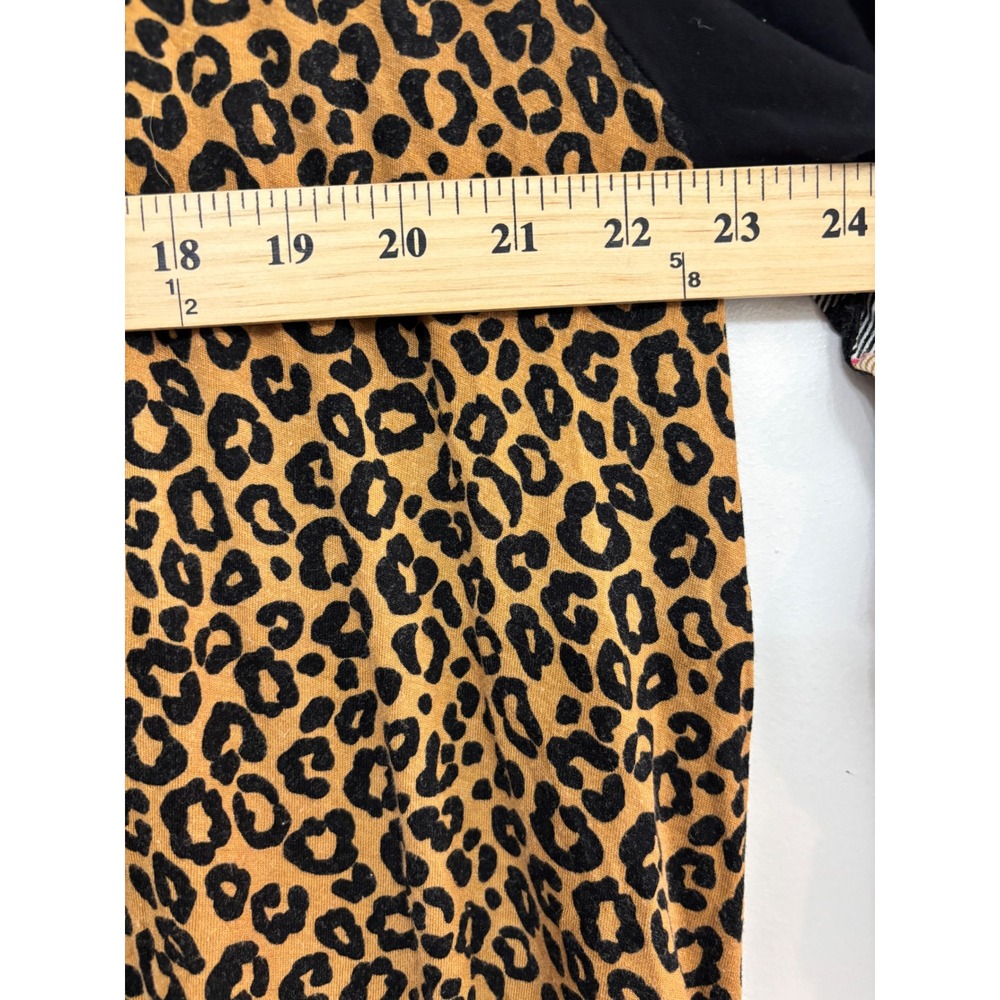 Cato Womens XL Leopard Print Colorblock Hoodie Plaid Neon Pink Mixed Media Top - Picture 6 of 7
